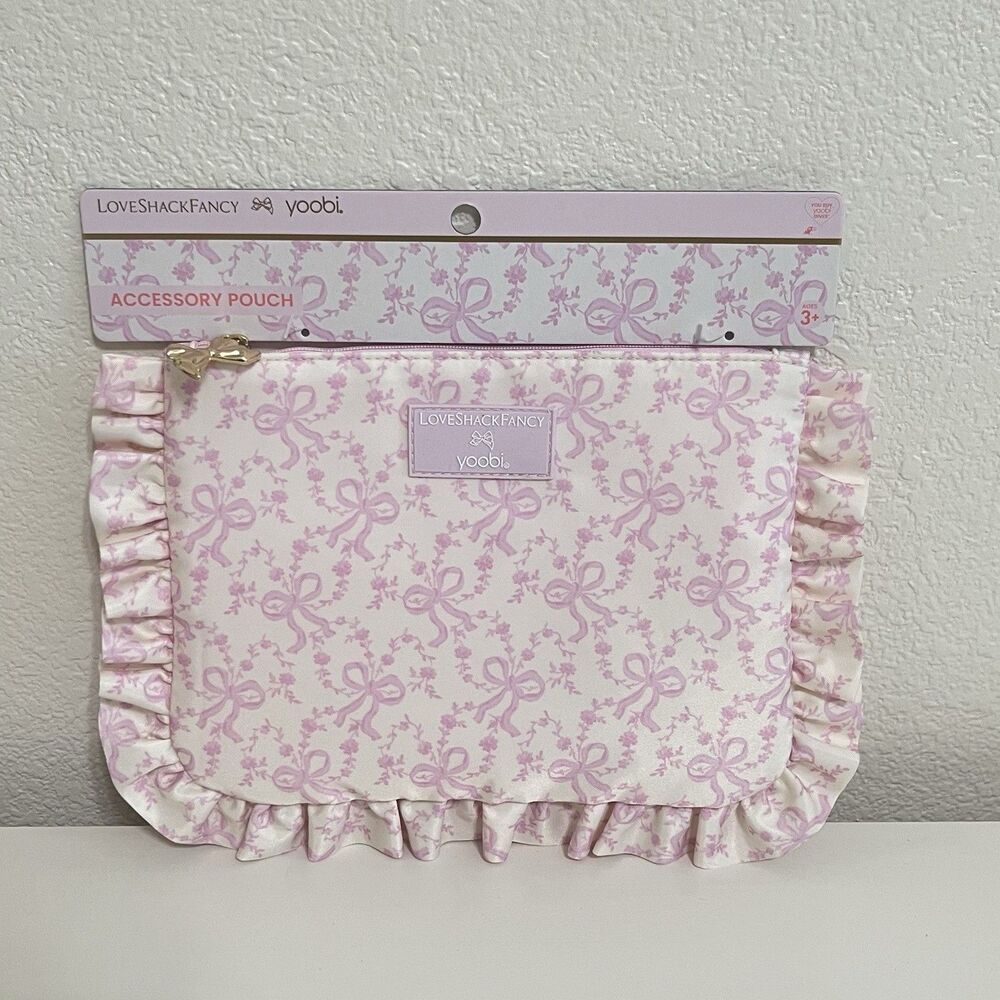 LoveShackFancy x Target Yoobi Coquette Bow Flat Zip Pencil Case with Ruffles NEW